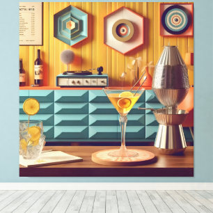 Midden eeuw atomaire retro futuristische feestzaal canvas afdruk