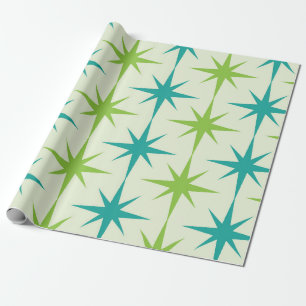 Midden eeuw atomaire stervlagen groen en teal cadeaupapier