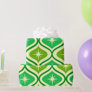 Midden eeuw atomaire stervlagen op groene Ogee Cadeaupapier