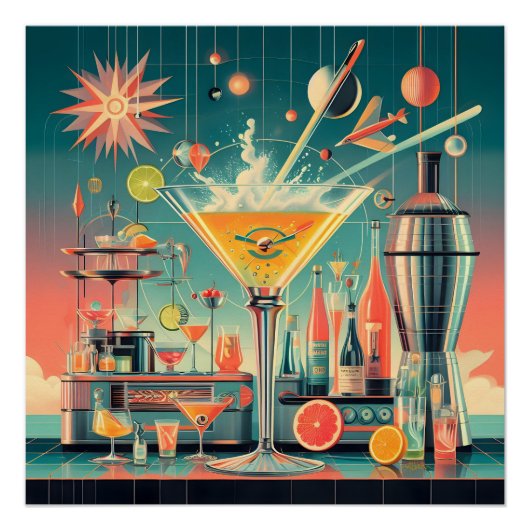 Midden Eeuw Atomaire Toekomstige Citrus Martini Ba Perfect Poster (Voorkant)