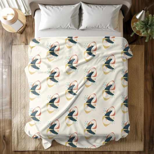 Midden-Eeuw Atomic Charcoal Sinaasappel Yellow Fleece Deken