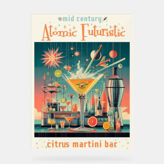 Midden eeuw Atomic Futuristic Citrus Martini Bar Acryl Bord (Voorkant)