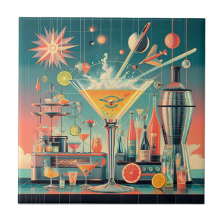 Midden eeuw Atomic Futuristic Citrus Martini Bar Tegeltje