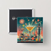 Midden eeuw Atomic Futuristic Citrus Martini Bar Vierkante Button 5,1 Cm (Voorkant /achterkant)