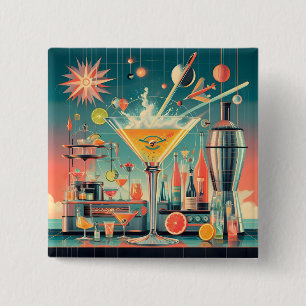 Midden eeuw Atomic Futuristic Citrus Martini Bar Vierkante Button 5,1 Cm
