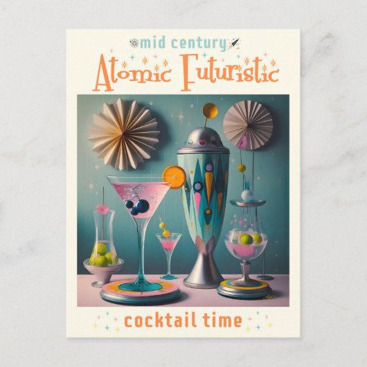Midden eeuw Atomic Futuristic Cocktail Time Briefkaart (Voorkant)