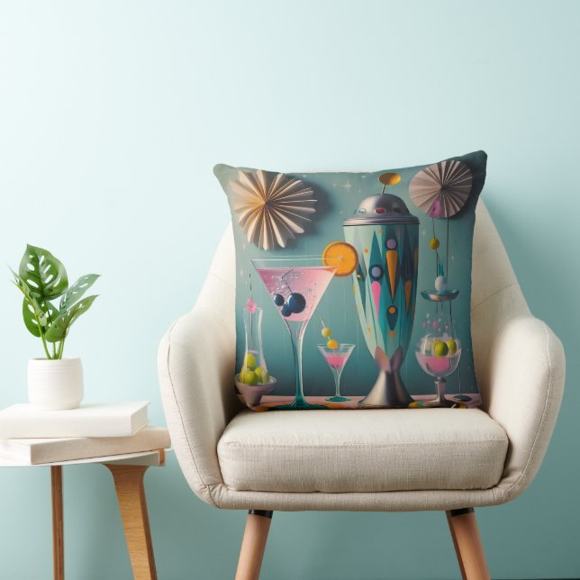 Midden eeuw Atomic Futuristic Cocktail Time Kussen (Stoel)