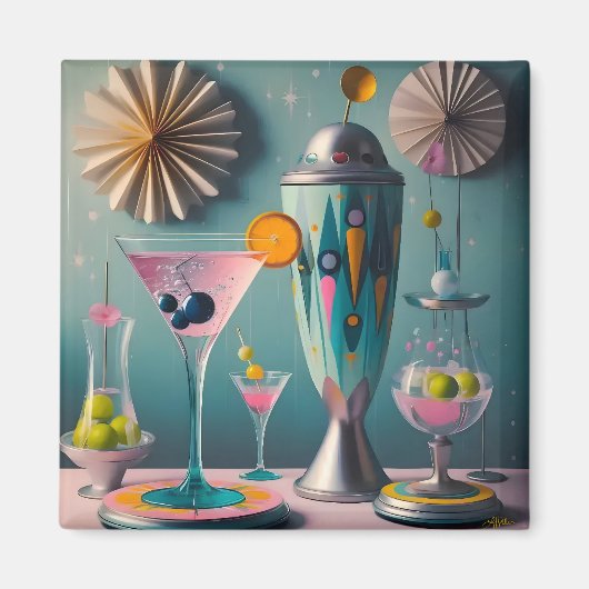 Midden eeuw Atomic Futuristic Cocktail Time Magneet (Voorkant)