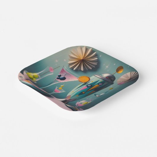 Midden eeuw Atomic Futuristic Cocktail Time Papieren Bordje (Gebogen)