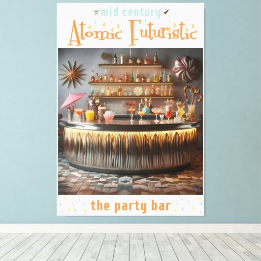 Midden-eeuw Atomic Futuristic Party Bar Canvas Afdruk (Insitu (Houten vloer))