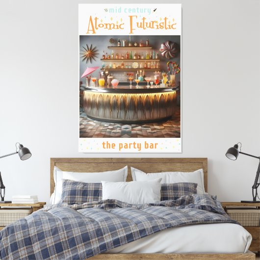 Midden-eeuw Atomic Futuristic Party Bar Canvas Afdruk (Insitu (Slaapkamer))