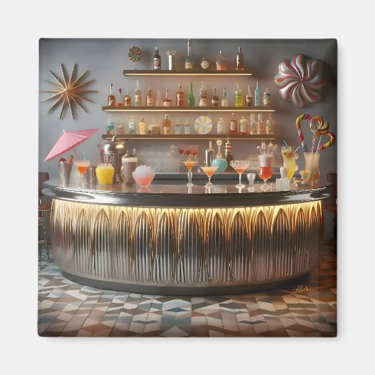 Midden-eeuw Atomic Futuristic Party Bar Magneet (Voorkant)