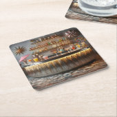 Midden-eeuw Atomic Futuristic Party Bar Vierkante Kartonnen Onderzetter (Schuin)