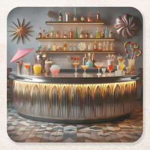 Midden-eeuw Atomic Futuristic Party Bar Vierkante Kartonnen Onderzetter