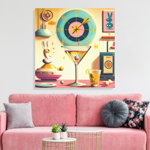 Midden eeuw Atomic Futuristic Rabbit Martini Canvas Afdruk