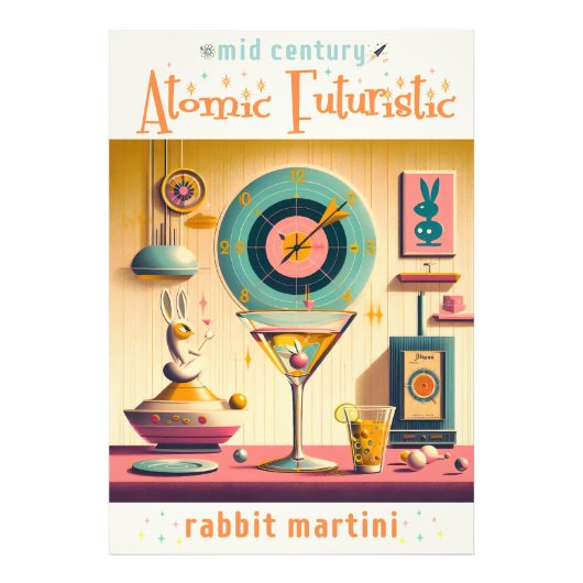 Midden eeuw Atomic Futuristic Rabbit Martini Foto Afdruk (Voorkant)