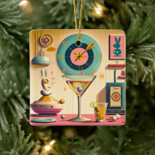 Midden eeuw Atomic Futuristic Rabbit Martini Keramisch Ornament
