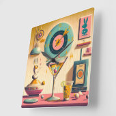 Midden eeuw Atomic Futuristic Rabbit Martini Vierkante Klok (Hoek)