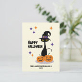 Midden-eeuw Atomic Halloween Cat Feestdagenkaart (Staand voorkant)