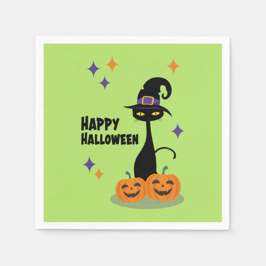 Midden-eeuw Atomic Halloween Cat Servet (Voorkant)