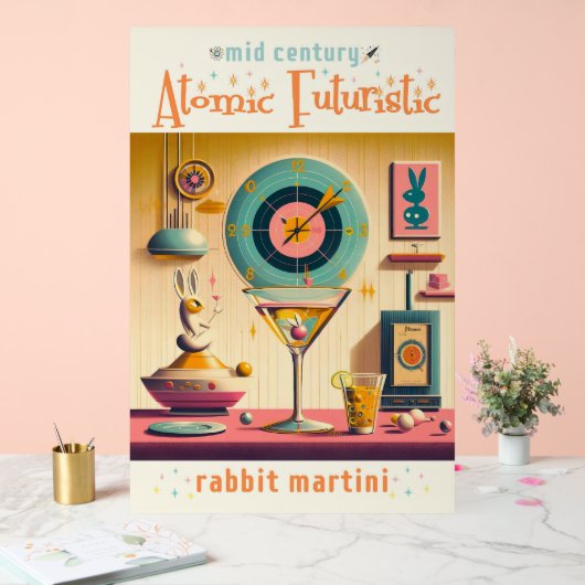 Midden eeuw Atomic Retro Futuristic Rabbit Martini Acryl Bord (Huwelijk)