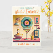 Midden eeuw Atomic Retro Futuristic Rabbit Martini Kaart (Gele Bloem)