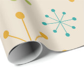 Midden-Eeuw Atomic Starburst Sinaasappel Blauwgroe Cadeaupapier (Rol Hoek)