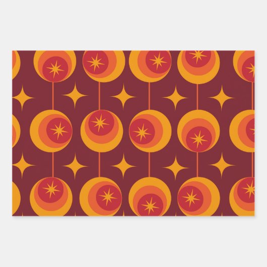 Midden-Eeuw Atomic Starbursts op Retro Circles Inpakpapier Vel (Voorkant 2)