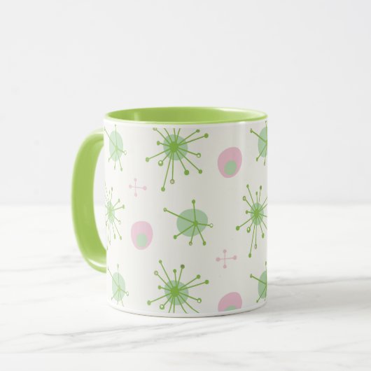 Midden eeuw Atomische Starburst Patroon Roze, Groe Mok (Voorkant links)