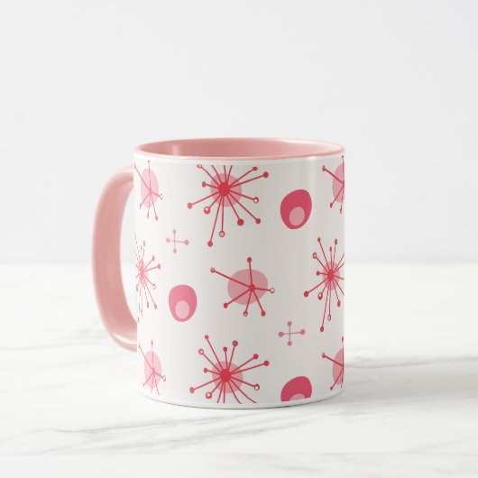 Midden eeuw Atomische Starburst Patroon Roze, Rood Mok (Voorkant links)