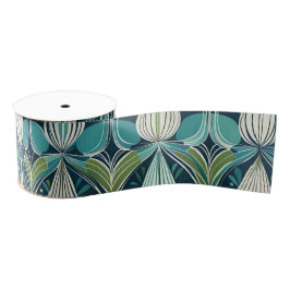 Midden eeuw atoomdruppels blauw groen patroon grosgrain lint