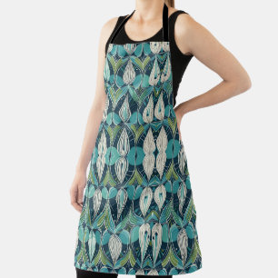 Midden eeuw atoomdruppels blauw groen patroon schort