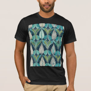 Midden eeuw atoomdruppels blauw groen patroon t-shirt