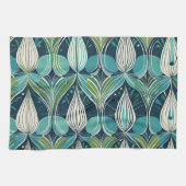 Midden eeuw atoomdruppels blauw groen patroon theedoek (Horizontaal)