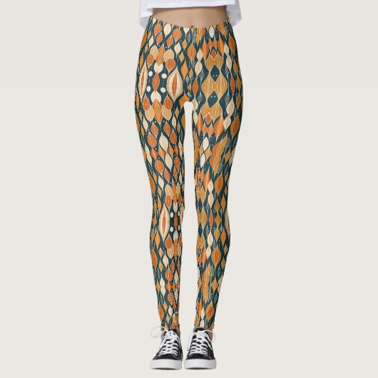 Midden eeuw atoomdruppels oker moderne retro leggings (Voorkant)