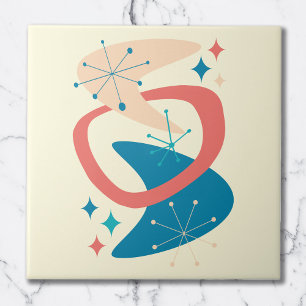 Midden eeuw atoomleeftijd 7 geel, blauw, perzik tegeltje