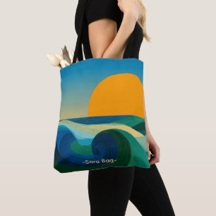 Midden eeuw Bauhaus Zonsondergang Custom Naam Bood Draagtas