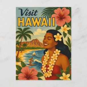 Midden eeuw bezoek Hawaii toerisme kunst Briefkaart