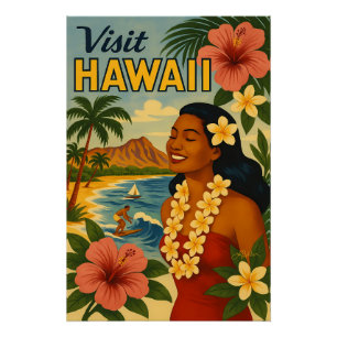 Midden eeuw bezoek Hawaii toerisme kunst Perfect Poster