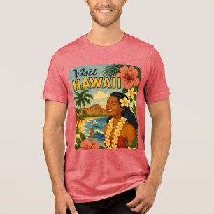 Midden eeuw bezoek Hawaii toerisme kunst Tri-Blend Shirt