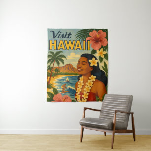 Midden eeuw bezoek Hawaii toerisme kunst Wandkleed