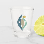 Midden-eeuw Blauwe Atoomtijdperk Boomerangs Shot Glas (Voorkant)