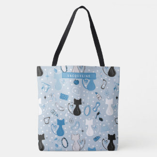Midden eeuw blauwe hart katten draagtas