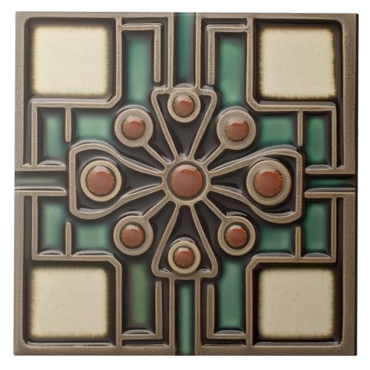 Midden-eeuw Bloemsymmetrie Arts Crafts Movement Tegeltje (Voorkant)
