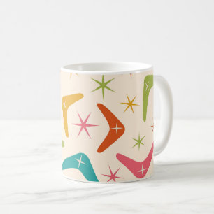 Midden eeuw Boemerang met Retro sterverbursten  Koffiemok