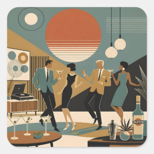 Midden Eeuw Californië Vibes Martini Dansfeest Vierkante Sticker