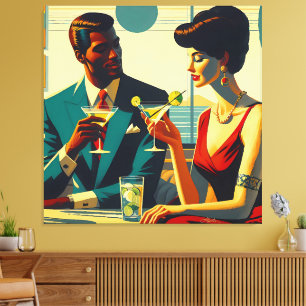 Midden Eeuw Cocktailparty Koppels - Gefascineerd Canvas Afdruk