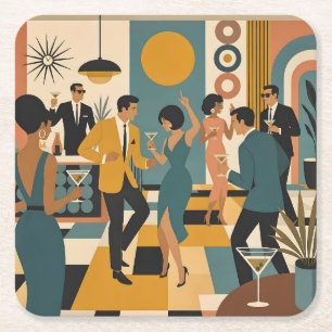 Midden Eeuw Feestelijke Martini Dansfeest Vierkante Kartonnen Onderzetter
