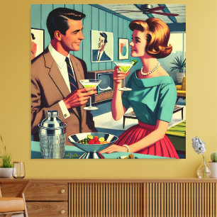 Midden Eeuw Feestje Koppels - Huis Opwarmingscadea Canvas Afdruk