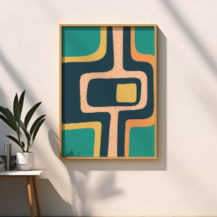 Midden eeuw funky abstract turkoois, geel, oranje poster